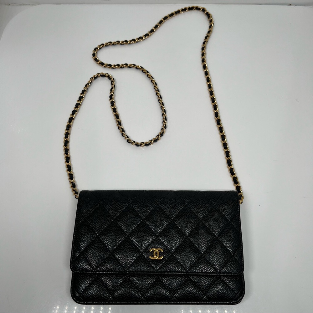 Chanel Black Quilted Caviar Classic Wallet On Chain - Picture 12 of 12